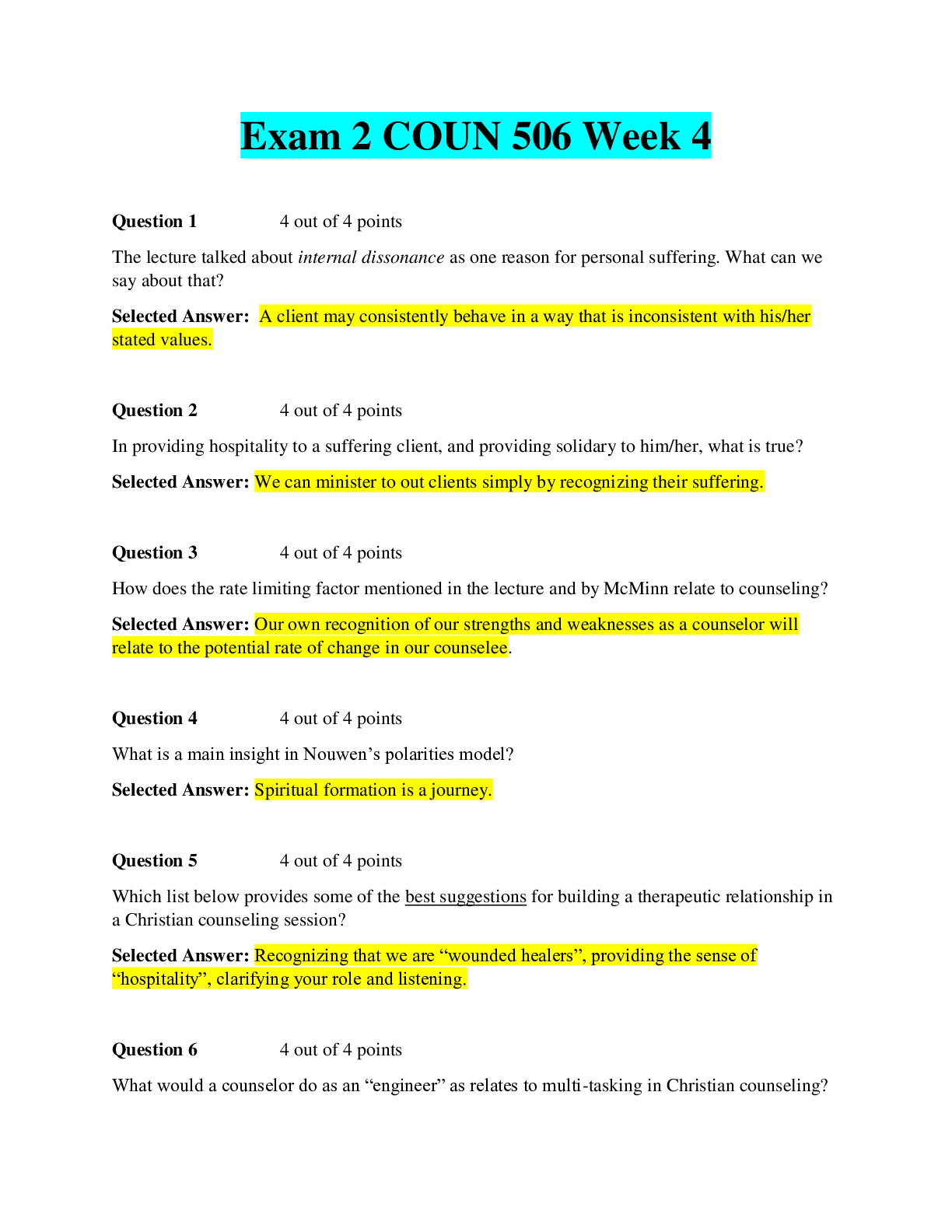 Preview image for HSCO 506 Exam 2 Liberty University | Complete Solution Latest. 100/100 Points.